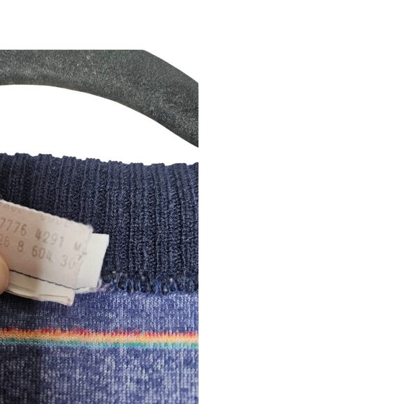 Vintage 70 Levis M Blue Rainbow Stripe Velour V Neck Top Retro Casual - Picture 4 of 5